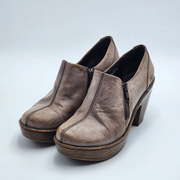Born Famke Taupe Leather Heeled Clog Booties Size 7.5 - Picture 4 of 11